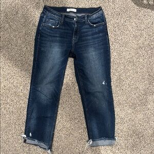Flying Monkey Blue Ankle Cropped Jeans with Distressed Details